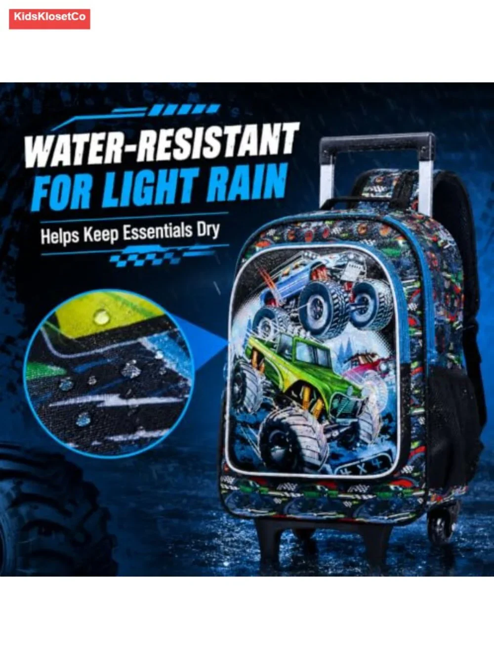 Rolling Backpack for Boys with Wheels, Telescopic Handle, Polyester, Water